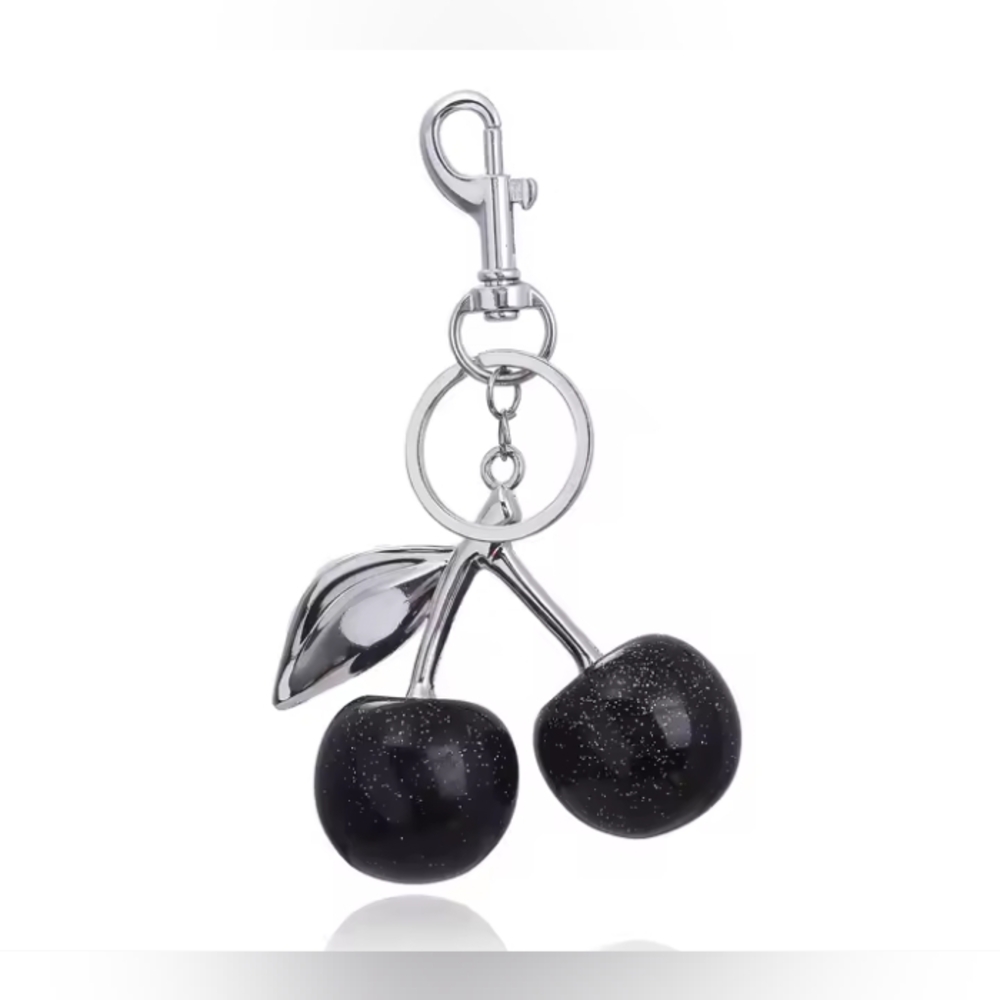NWOT Black Cherry Keychain with Silver Tone Hardware